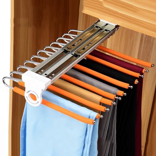 Cintre extensible pour pantalons coulissant orange à 11 branches pour placard