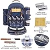 Sunflora Picnic Backpack for 4 Person Set Pack with Insulated Waterproof Pouch for Family Outdoor Camping (Navy Blue)