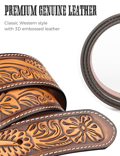 Western Cowboy Leather Belt - 1.5" Genuine Leather Country Belt with Durable Buckle4