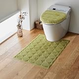 [ベルメゾン] トイレマット フタカバー 2点 セット 抗菌 防臭 サークル柄 トイレファブリック グリーン 裾ロングマット＆温水フタセット
