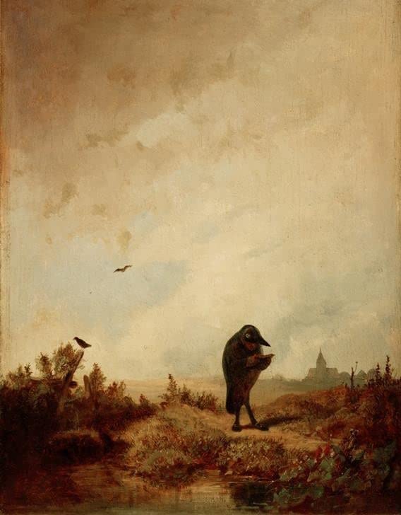 Affiche Toile le corbeau de Carl Spitzweg impression portrait 60x90cm