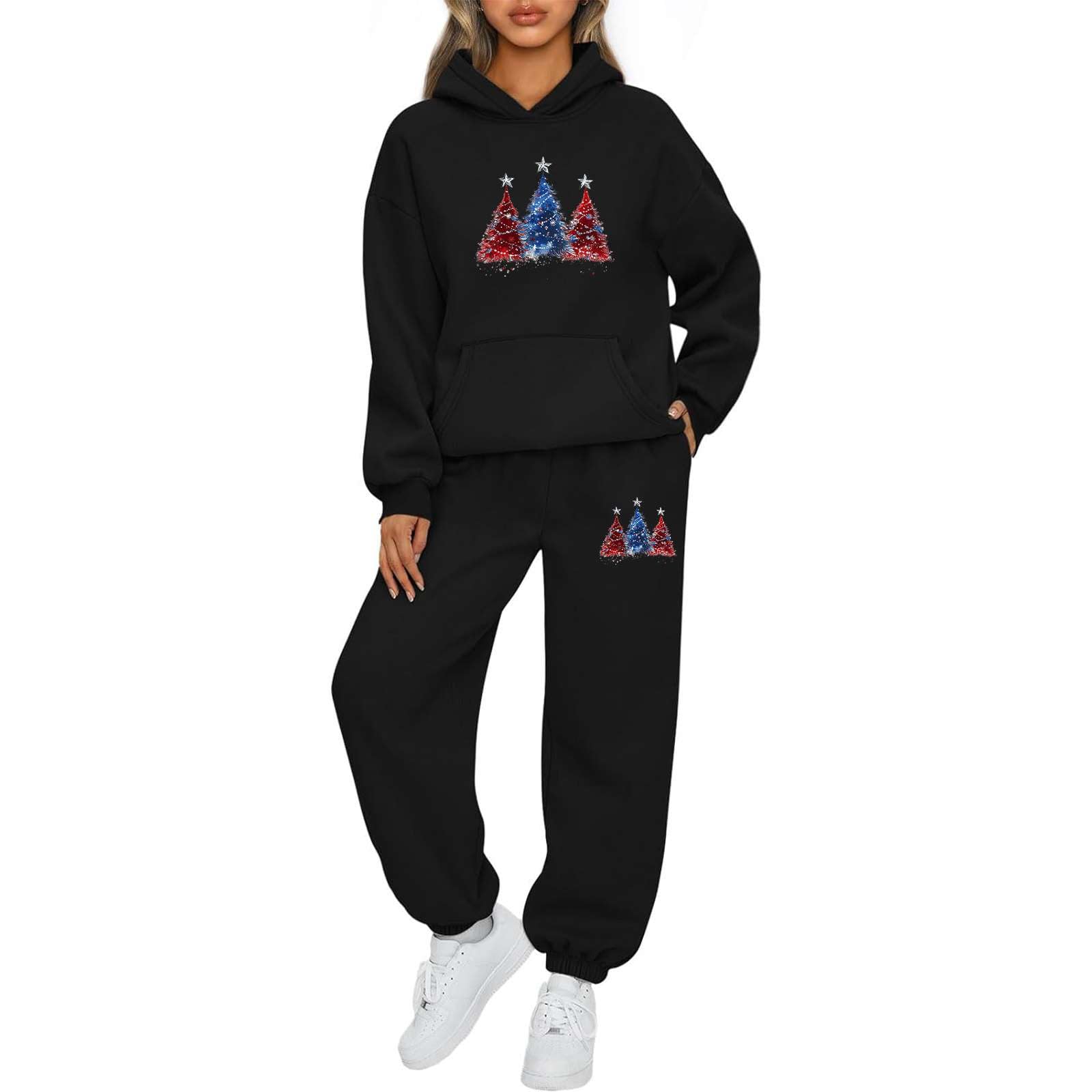 Weihnachten Jogginganzug Damen Trainingsanzug 2 Teilig Hoodie und Jogginghose Xmas Style Tracksuit Sportanzug Hausanzug Loungewear Freizeitanzug Lustige Weihnacht Kapuzenpullover Hose Set
