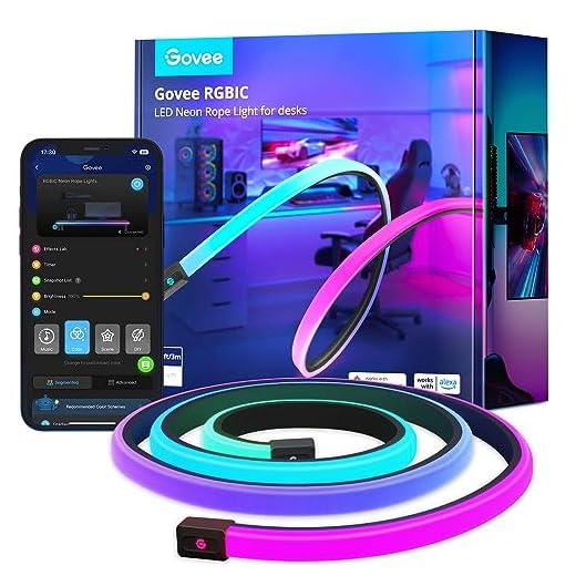 Govee RGBIC Gaming Neon LED Strip 3M für Gaming Schreibtisch, Neon Schild Kompatibel zu Razer Chroma, 11 Musik, 64+ Szene, Zuschneidbarer LED Streifen, RGB APP-Steuerung, Gaming und Weihnachten Deko
