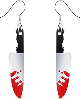 DAYANEY Halloween Earrings, Bride of Chucky Costume for Knife Earrings as Gothic Jewelry, Bat Rhinestone Halloween Gifts Jewelry as Vampire Costume for Women