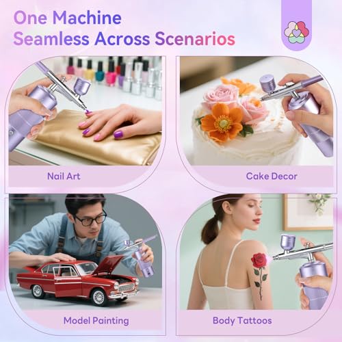 Image of SAVILAND Advanced 30 PSI Airbrush Kit: Purple AirBrush for Nails 0.3s Instant atomization Three-Mode Limitless Nail Art Creativity & Salon-Perfect Instant Color Nail Airbrush Machine for Ombre French