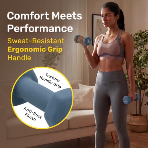 Image of The Cube Club Neoprene Dumbbells Set 2kg x 2 for Women & Men | Anti-Slip Hex Dumbbellsset for home workout| Gym Equipment for Home Workout, Yoga, Pilates& Strength Training - Blue 4kg