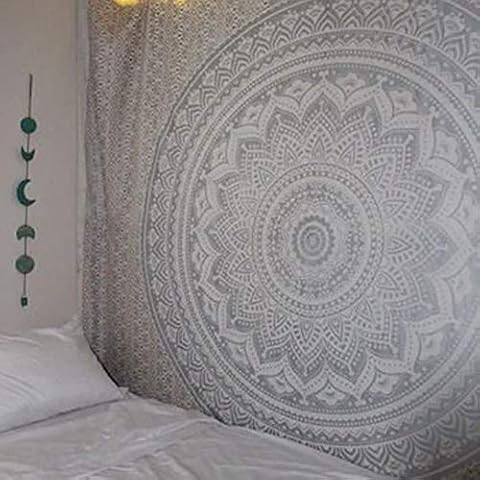QCWN Popular Indian Bohemian Hippie Mandala Twin Tapestry Multi-Purpose Decorative Hanging Wall Art (Grey, 59x59), Polyester Cover