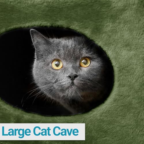 Image of Cat House with Plush Cushion, 2 Levels (Green - FURR-12)