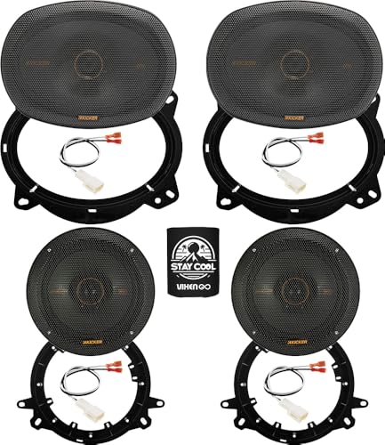 KICKER Speakers 6X9 & 6.5 inch for Toyota Highlander 2008-2013 Upgrade Kit - 2 Pairs of KS Series with Adapters and Harness, Car Audio Front & Rear Door Speaker 51KSC6904 & 51KSC6504