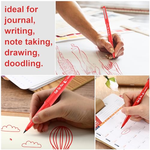 Image of Fuyoooo 36 Pcs Red Felt Tip Pens Bulk, Quick Dry, 0.7 mm Medium Point