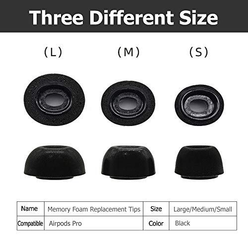 3 Pairs Replacement Ear Tips Compatible with Apple AirPods Pro, Memory Foam in Ear Eartips Accessories Compatible with Airpods Pro/Airpods 3 (L/M/S, Black)