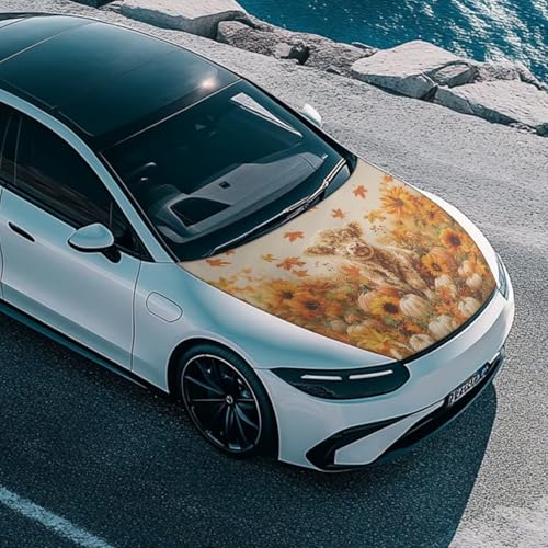 Image of Car Hood Cover All Weather Protection Auto Exterior Accessories Decor for Thanksgiving Universal Fit Hood Covers for Cars, Trucks, SUV, or Van Full Coverage