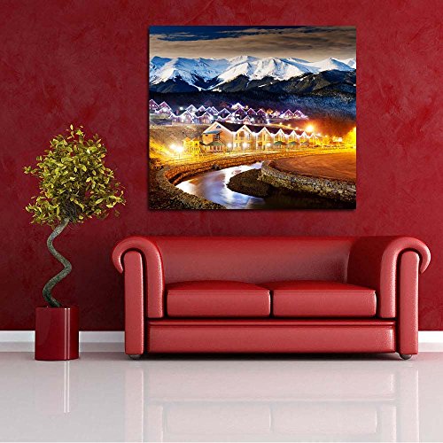Image of Pitaara Box Christmas Night | Canvas Painting for Bedroom & Living Room | Engineered Wood Frame | 20.2 x 18 inch (51 x 46 cms)