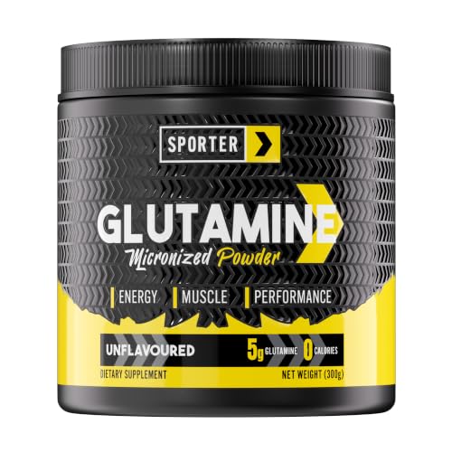 Sporter L-Glutamine Powder 300g | 5g Pure Micronized Glutamine Per Serving | Muscle Recovery & Immune Support | Unflavored & Easy to Mix | Post-Workout Supplement