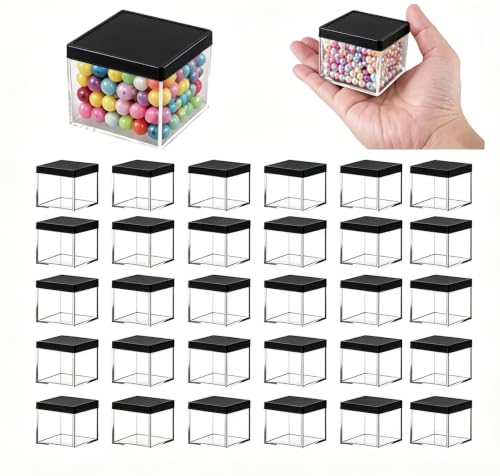 Image of Gonice 30 Pack Acrylic Boxes with Lid, Small Square Storage Black Lid Box for Jewelry, Candy, Crafts, 2.2x2.2x2.2 /5.5x5.5x5.5CM (30pcs black)