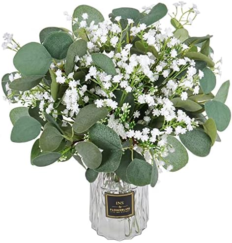 21pcs Babys Breath Artificial Flowers Eucalyptus Leaves Stems Faux Silver Dollar Bouquets for Wedding Table Centerpiece Home Decor
