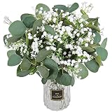 21pcs Babys Breath Artificial Flowers Eucalyptus Leaves Stems Faux Silver Dollar Bouquets for Weddin