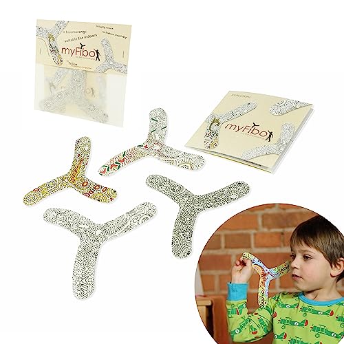 myfibo - My First Boomerang: Kreatives 4er Set zum Anmalen und Spielen - Perfekt für Kinder zum Erlernen des Bumerangwerfens - Fördert Motorik und Kreativität