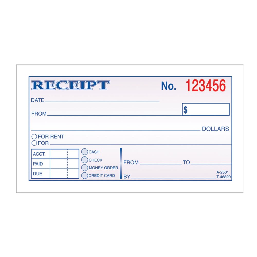 L'Argent livre de reçus, bande BND, EN deux parties, 2–3/10,2 cm X5–3/20,3 cm, 50/BK, nous Avons/CA 1-Pack blanc