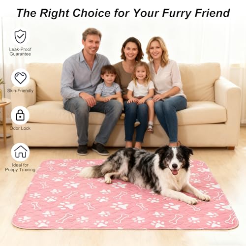 Image of BEAUTYZOO Washable Pee Pads for Dogs, 36 inch x 72 inch Extra Large Reusable Puppy Pads, Absorbent Potty Training Dog Mats, Non-Slip Pet Whelping Pads for Incontinence, Housebreak, Crate, Bed, Playpen, Pink