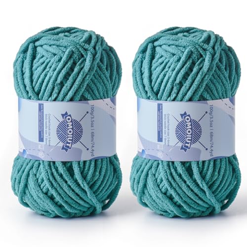 Image of 2 Pack Chunky Chenille Yarn for Crocheting, Baby Yarn for Crocheting Soft Blankets, Bulky Yarns for Crochet Amigurumi, 200g (148.7yds) Fluffy Velvet Yarns for Hand Knitting (2 Deep Cyan)