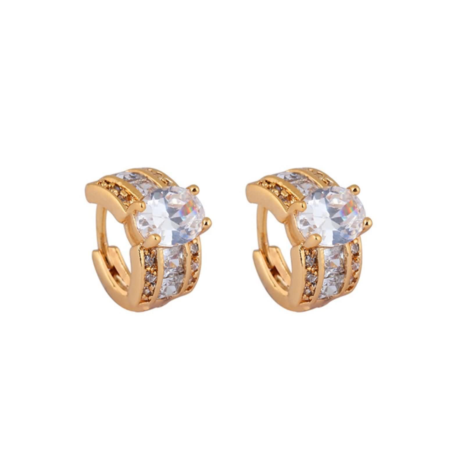 Pendientes Mujer Boda Oro 18 K Moissanita Blanca Ovalada Elegante Joyería Pendiente Aro