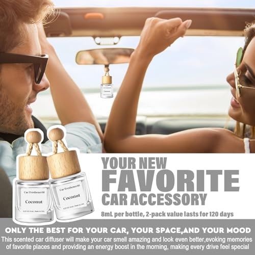 Image of HoogaLife Car Air Freshener Diffuser 2 Pack Hanging Air Freshener Diffuser - Coconut Fragrance Oil Air D iffuser for Car, 45+ Days Long Lasting Fragrance Made in USA (C16)