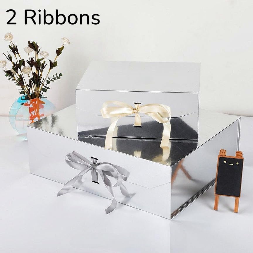 GoooodGift Silver Gift Box with Ribbon 1 Pcs 8x7X3.3 Inch Small Gift Box with Lid Magnetic Closure Rectangle Collapsible Luxury Gift Boxes for Mother's Day、Birthdays、Shredded Paper Filler - Image 2
