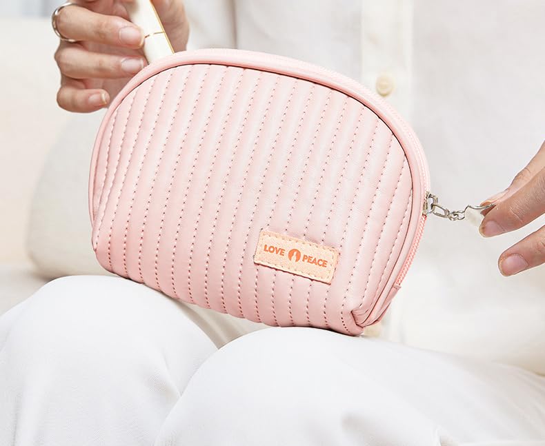 Makeup Pouch, Small Cosmetic Bag for Purse, Lightweight Makeup Clutch for Makeup Essentials, Pink Travel Pouch, Pink3
