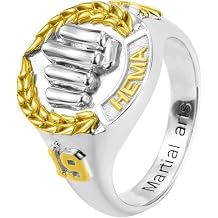 AILIN Custom Fist Martial Arts Championship Ring Sterling Silver 925/Brass Double Colors Personalized Engraved Number Initial Ring Karate Master Sport Lover Jewelry Birthday