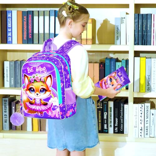 Image of CCJPX 3PCS Kids Backpack for Girls,16 inch Fox Ballet Preschool Backpacks Set, Cute Ballet Water Resistant Kindergarten School Bookbag for Elementary Kids Travel