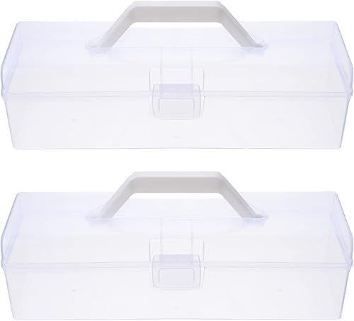 VICASKY Caja de almacenamiento de plástico, contenedor organizador transparente de 2 piezas con asa, almacenamiento multiusos para primeros