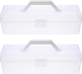 Multipurpose Plastic Storage Container Box: Clear Plastic Craft Organizer Box Storage Containers 2pcs First Aid Carrying Case with Handle for Sewing Painting Arts Painting Tool