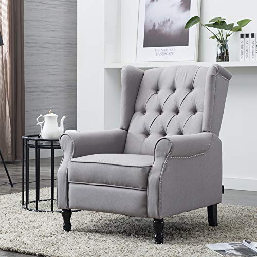 Sillón reclinable tapizado gris con estructura de madera miniatura 7