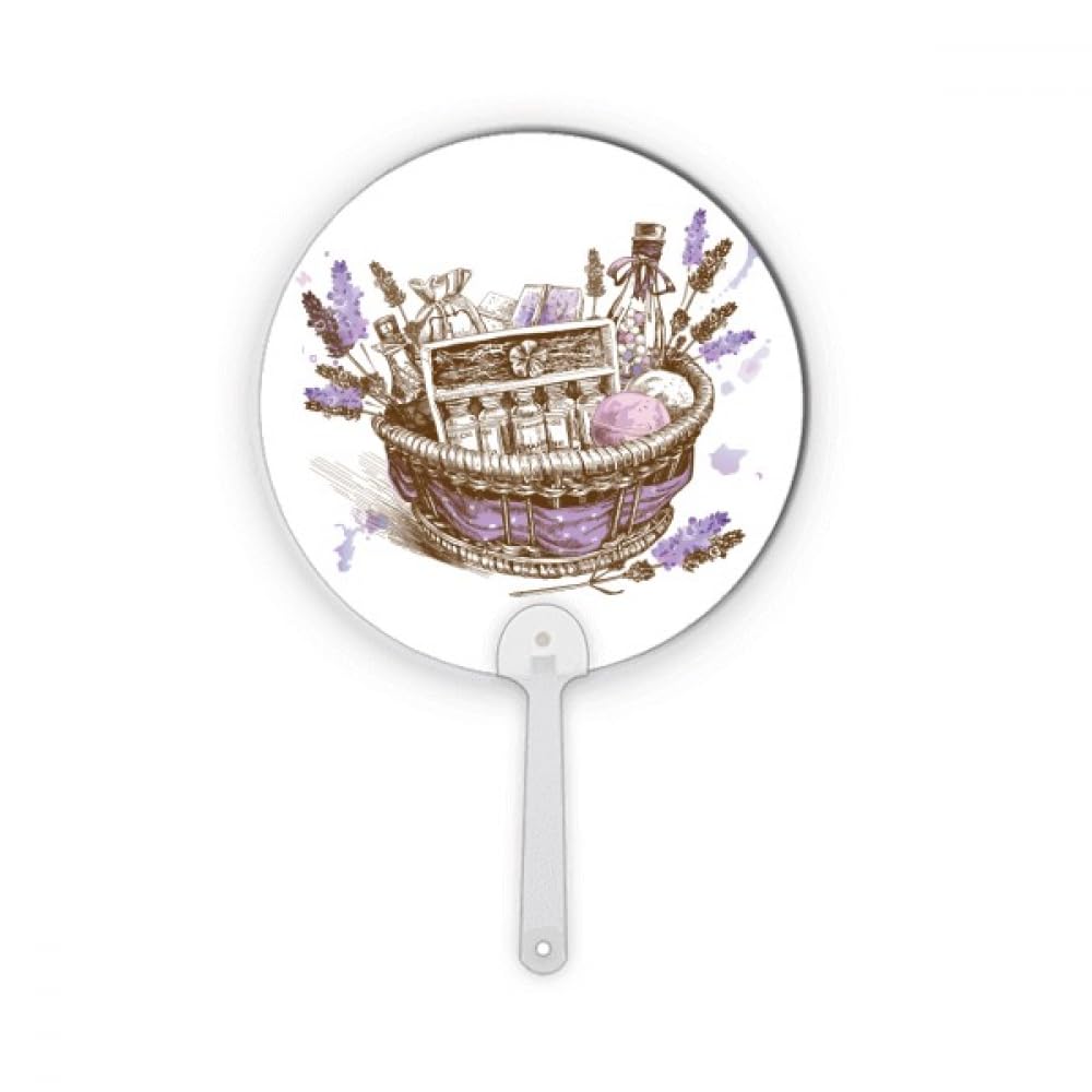 Panier Rond en Plastique Lavande et Éventail de Décoration Artisanale