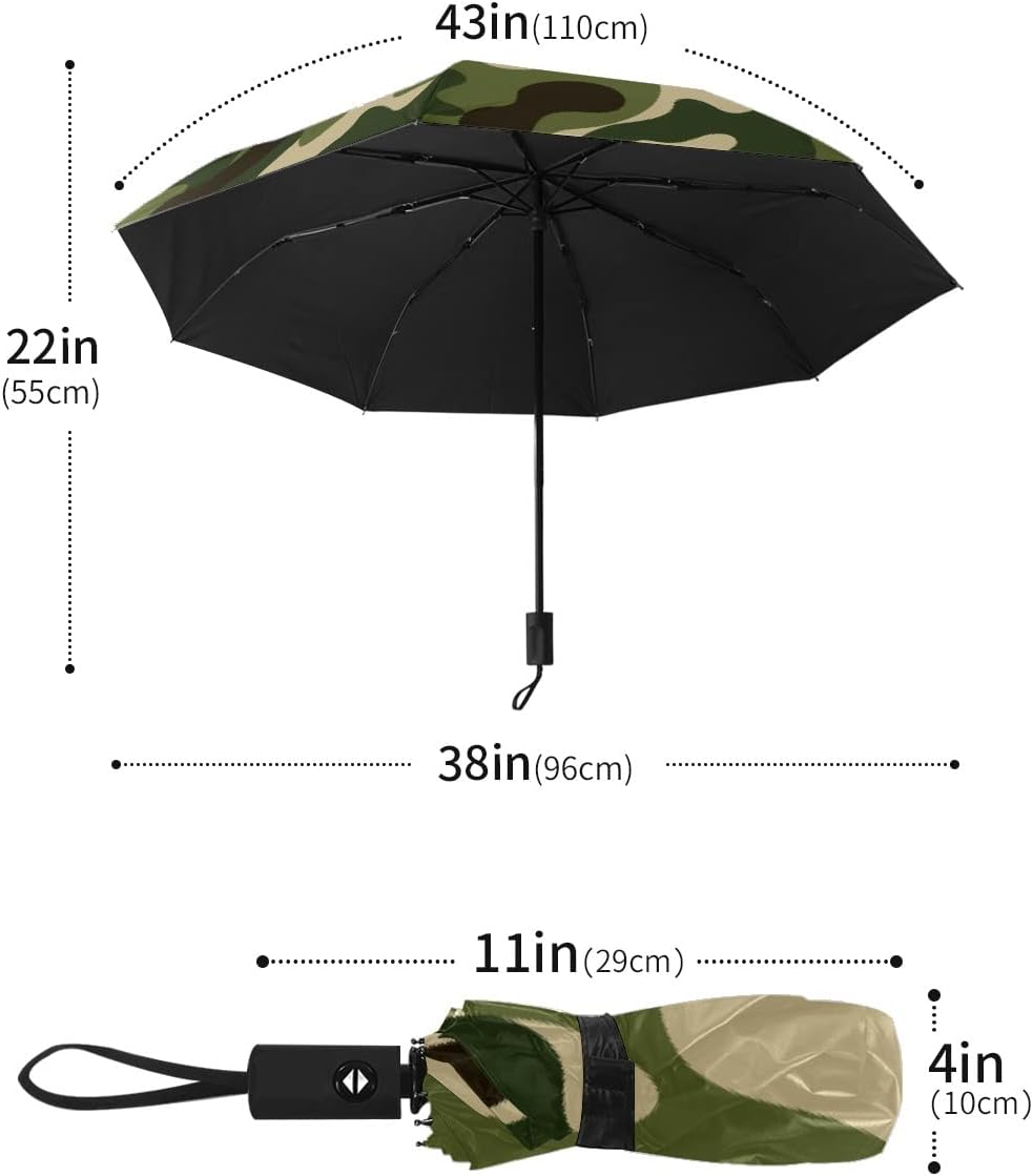 Compact Travel Umbrella Army Green Camouflage Small Folding Sun & Rain Umbrellas Windproof Mini Auto Open & Close Portable Umbrella Parasol for Women Men