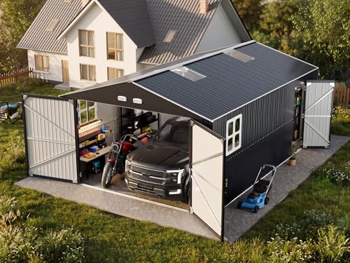 Image of K Knowbody 13x20x8.3 FT Metal Garage Shed Large Building Kits | Reinforced Truss System,18-Gauge Powder-Coated Frame,100 PSF Snow, 150 MPH Wind Rated, Skylight Dual-Entry Carport,Workshop