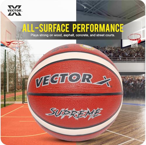 Image of Vector X Supreme 14 Pannels 28.5 inch Basketball Fedration of India Official Match Ball| Rubberised Bladder|6 No. Professional Basket Ball for Women (Size 6) Brown