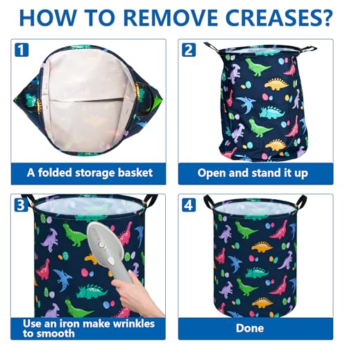 Image of Collapsible Kids Laundry Basket Clothes Hamper, Foldable Storage Organizer Bin, Toy Clothes Storage with Handles for Boys Girls Bedroom, Room Decor Dinosaur