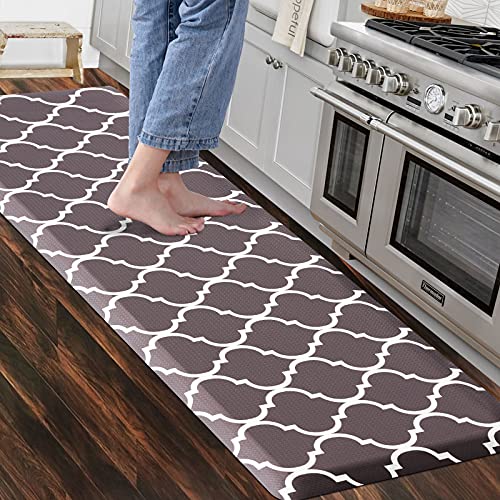 Carvapet Kitchen Mat Cushioned Anti-Fatigue Comfort Floor Mat Waterproof Non-Slip Kitchen Runner Rug Quality Pvc Ergonomic Standing Foam Mat For Kitchen Office Laundry Moroccan Trellis,Brown,17.3"X60" #TOP22