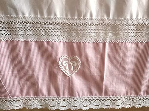 Cortina corta para ventana pequeña con encaje de ganchillo y rayas de algodón 7