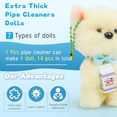 ZXIIXZ 104 Pcs Extra Thick Pipe Cleaners Craft, 14 Pcs 39.37 Inch Thick Pipe Cleaners, Cute Large Plush Pipe Cleaners Supplies Kit for DIY Arts Craft Decorations
