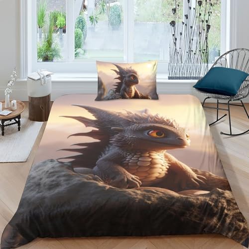 Parure de lit dragon impression 3D premium housse de couette microfibre single - 2