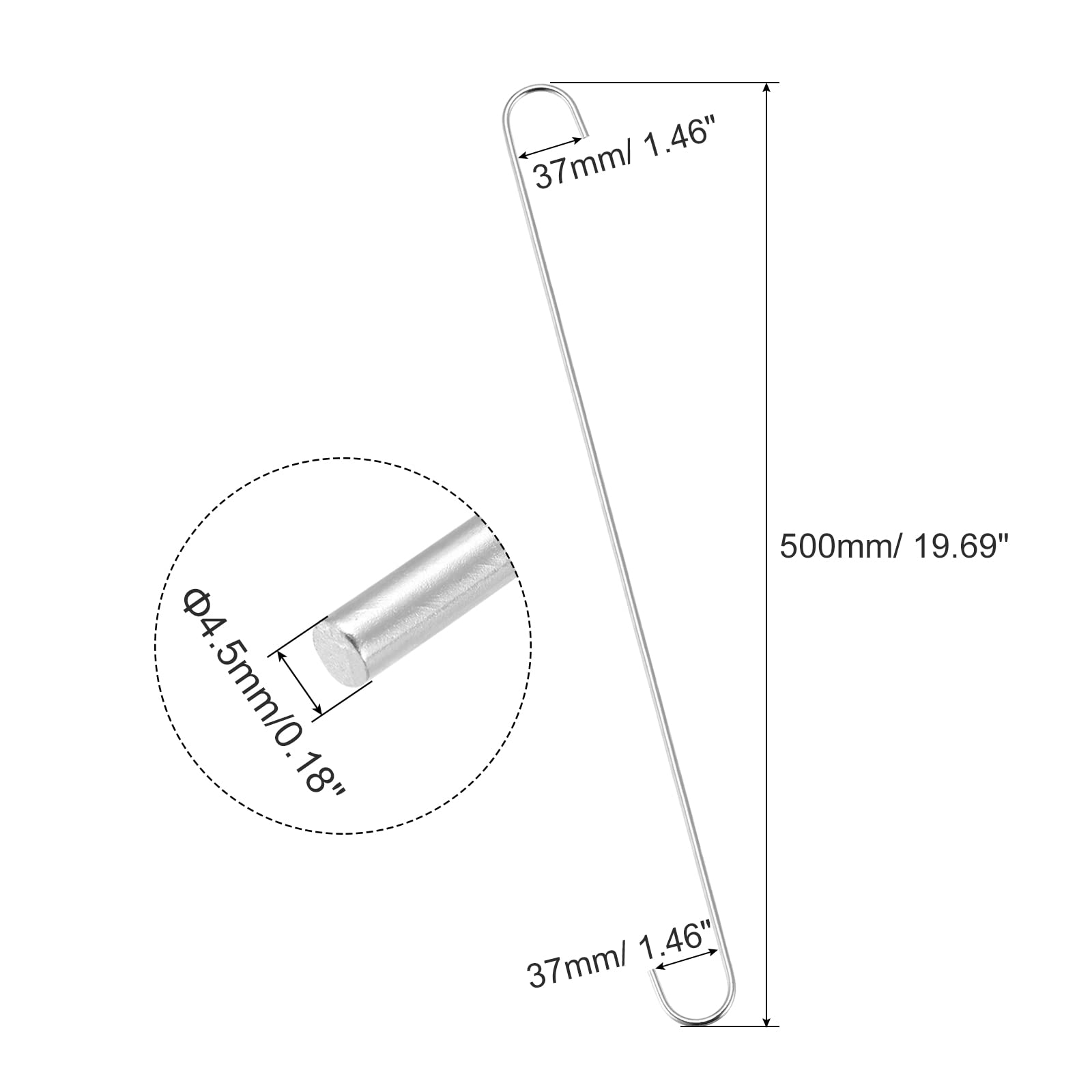 sourcing map 4Pcs S Suspendu crochet 500mm Extra Long Acier Argenté | Cintre Intérieur Extérieur Emplois pour Jardin Toilettes Toilettes Atelier Cuisine