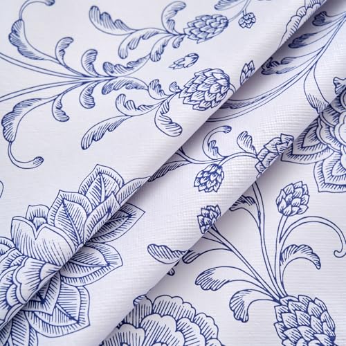 JZHFXZTX Vinyl Round Fitted Tablecloth,Fits 36-44" Round Tables,Waterproof No-Wash Wipeable Easy Clean,Flannel Backed Elastic Edge,Blue Floral Cover for Dining,Kitchen,Party,Patio,Indoor Outdoor by JZHFXZTX - Used condition - Image 9
