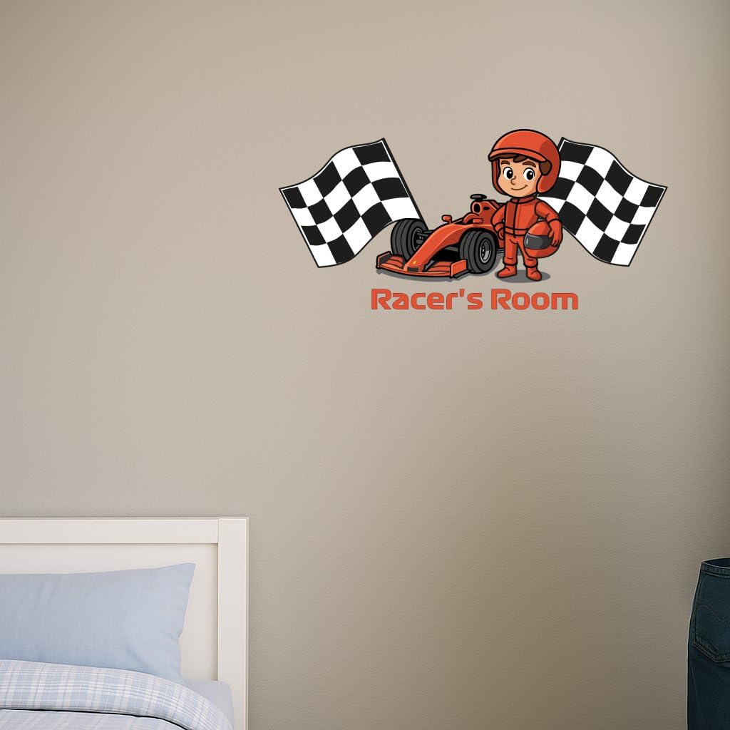 Naklejka ścienna do samochodu wyścigowego dla chłopców (50 cm x 25 cm) – dekoracja drzwi dla dzieci – sport motorowy pokój dziecięcy winylowa sztuka ścienna – samochód wyścigowy sypialnia dekoracja