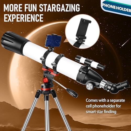 Dianfan Telescope,90mm Aperture 800mm Telescopes for Adults Astronomy,Portable Professional Refractor Telescope for Beginners,with Stainless Tripod & Phone Adapter,Carry Bag - View 7