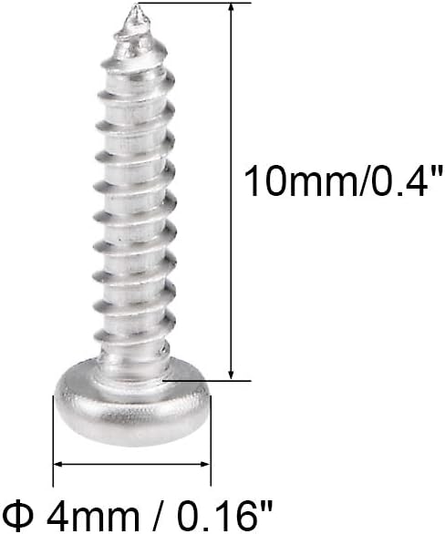 sourcing map 2.2x10mm Self Tapping Screws Phillips Pan Head Screw 316 Stainless Steel Fasteners Bolts 50Pcs - Image 4