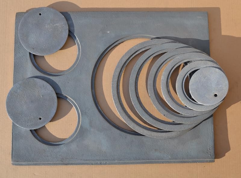 SEZAM Plancha de hierro fundido para horno con 3 agujeros, 63 x 48 cm, hierro fundido gris