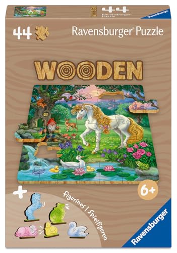 Ravensburger Wooden Kids Puzzle 12004085 - Märchenhaftes Einhorn - 44 Teile Kontur-Holzpuzzle mit stabilen, individuellen Puzzleteilen 5 Whimsies und 5 Holzspielfiguren, für Kinder ab 4 Jahren